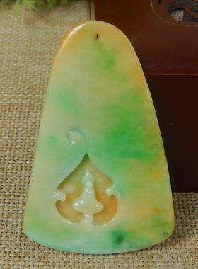 缅甸A货翡翠原石半明料玉石毛料大马坎黄加绿无相佛牌子挂件K9136