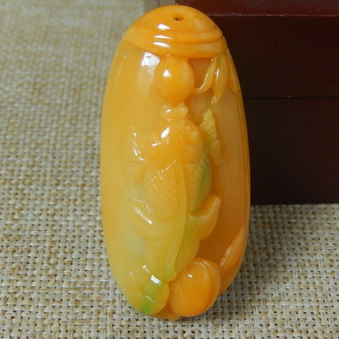 缅甸A货翡翠原石明料玉石毛料老坑大马坎黄加绿金鱼挂件吊坠K9319