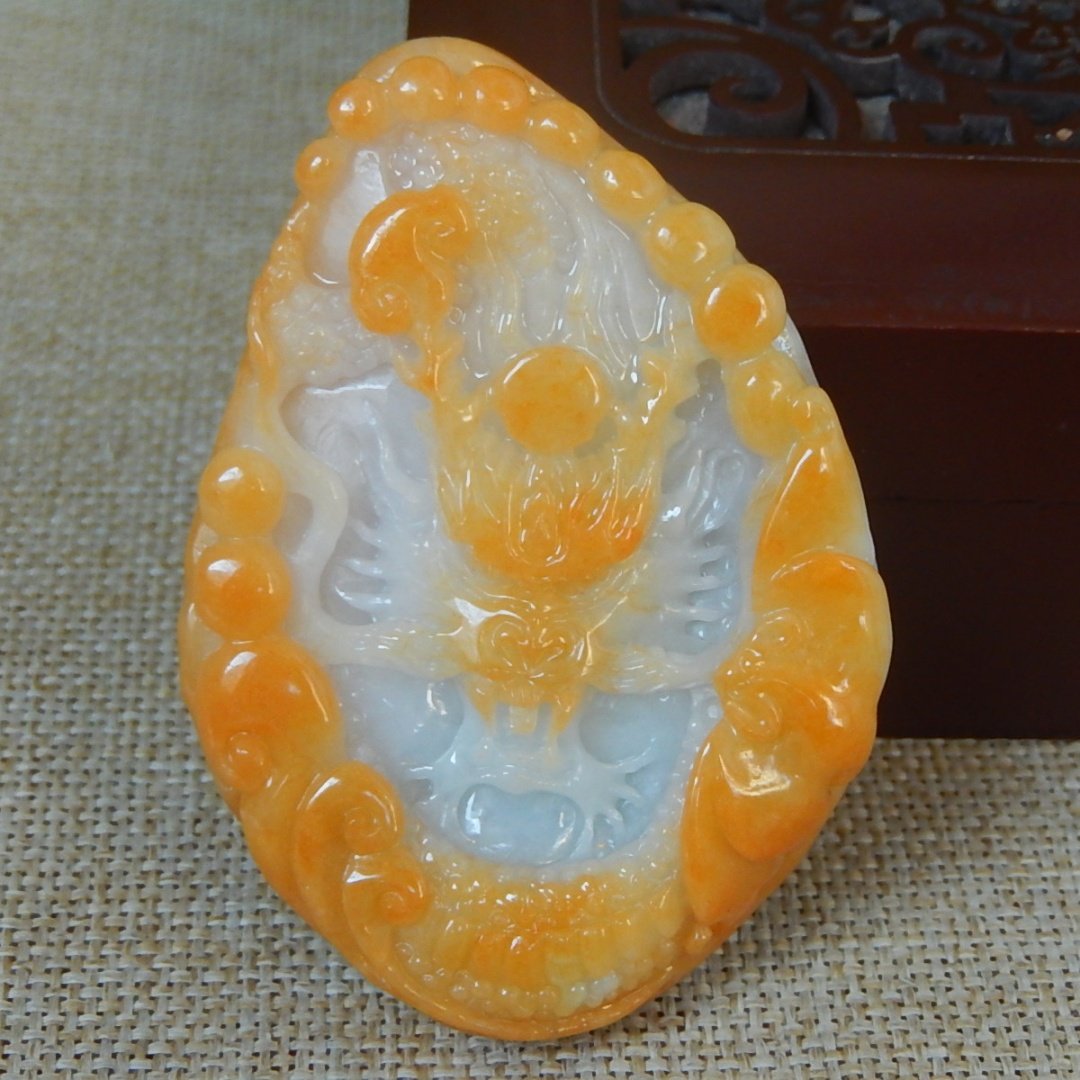 缅甸A货翡翠原石半明料玉石毛料老坑大马坎黄翡俏色龙牌挂件K9378