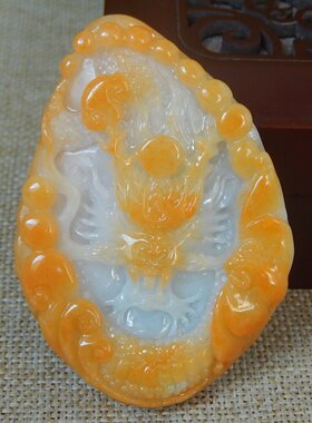 缅甸A货翡翠大马坎满色黄翡龙牌