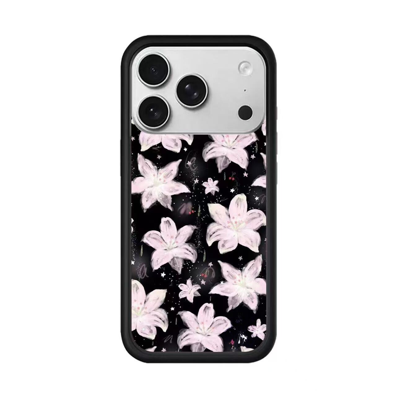适用苹果手机壳黑粉百合iPhone17promax手机壳wf手机壳16pro全包15硬壳14欧美13复古17pro花卉保护套新款可爱