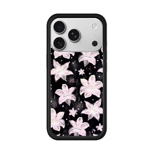适用苹果手机壳黑粉百合iPhone17promax手机壳wf手机壳16pro全包15硬壳14欧美13复古17pro花卉保护套新款可爱