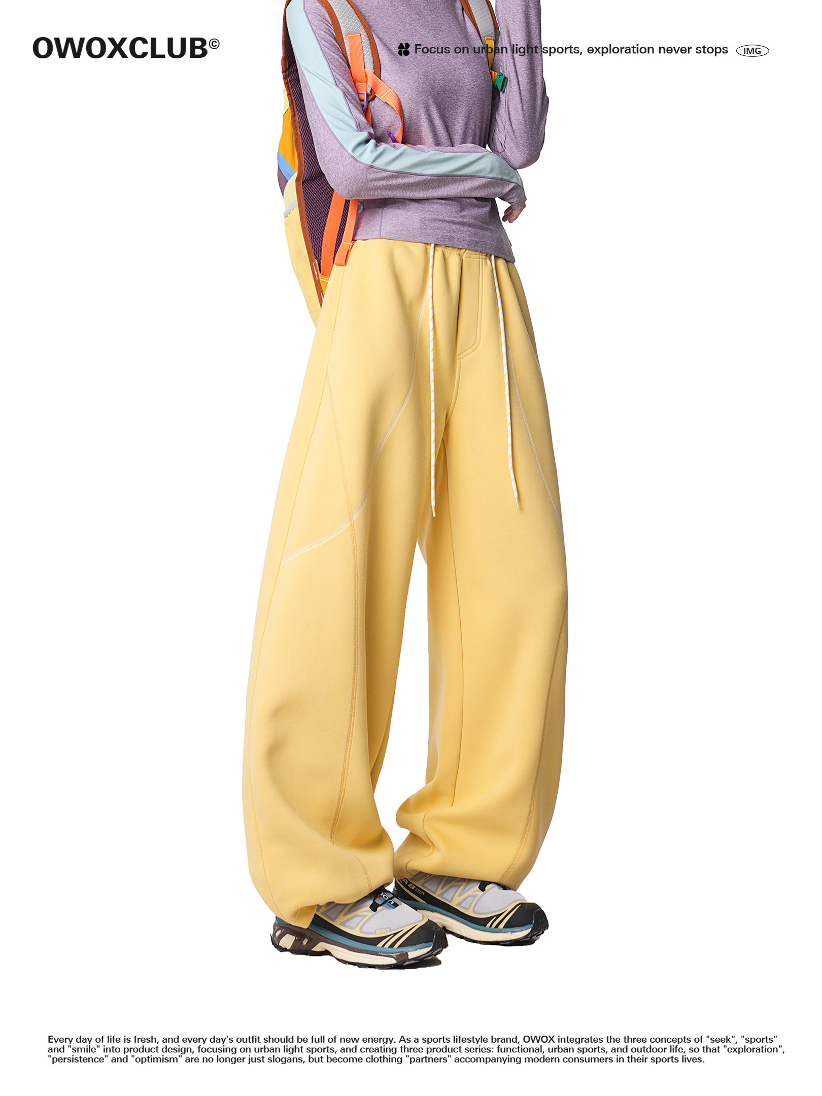 Owox Outdoor Design Hasselblad Color-Blocking Sports Pants for Women, Autumn Straight-Leg Loose Casual Scimitar Pants