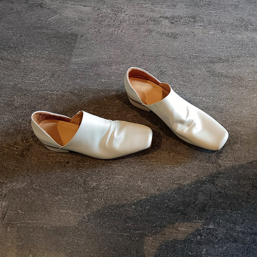 懒人鞋内增高白色软真皮一脚蹬