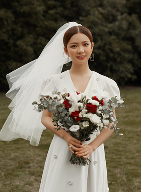 白色求婚头饰超仙森系简约网红拍照道具女生领证登记新娘婚纱头纱