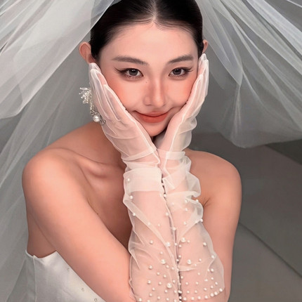 新款法式简约珍珠长款新娘婚礼结婚婚纱手套白色礼服配饰旅拍写真