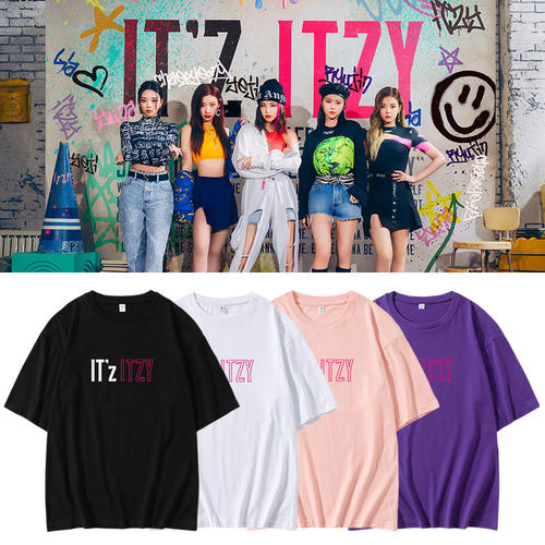 ITZY专IT'z ITZY周边印花衣服同款短袖T恤宽松落肩纯棉上衣夏