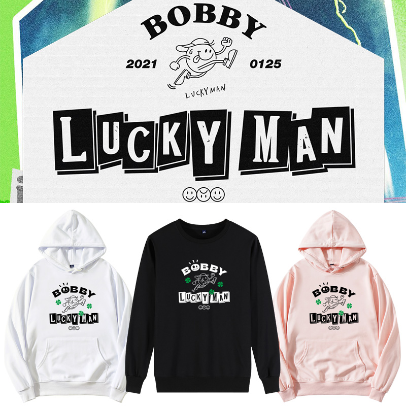 金知元BOBBY专LUCKY MAN周边印花同款卫衣纯棉加绒薄打歌服-封面