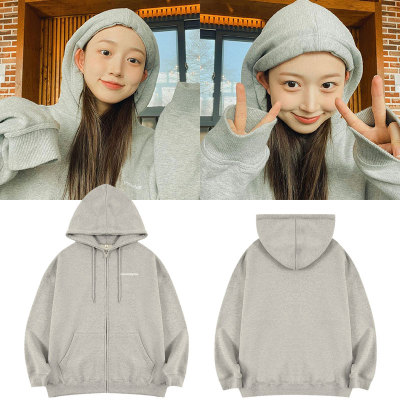 NMIXX吴海媛卫衣字母印花加绒薄款套头连帽衫春秋冬季不透外套