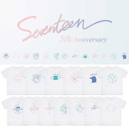 SEVENTEEN组合五周年成员手绘涂鸦印花周边同款短袖T恤纯棉打歌服