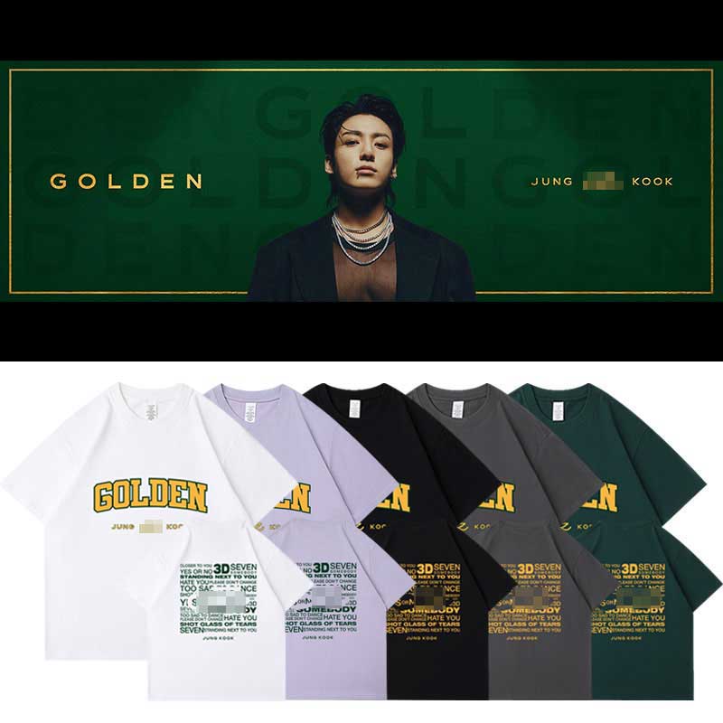 JUNGKOOK田柾国GOLDEN周边衣服同款短袖T恤宽松印花上衣男女夏季