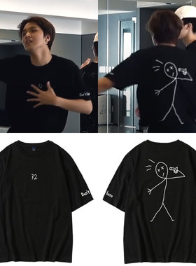 Nct Dream李楷灿练习室同款短袖T恤宽松印花落肩中袖休闲打底衫