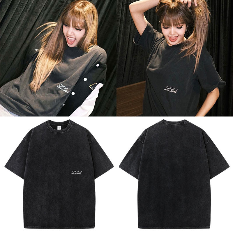 LISA周边衣服同款短袖T恤水洗做旧宽松纯棉印花男女装四季打底衫