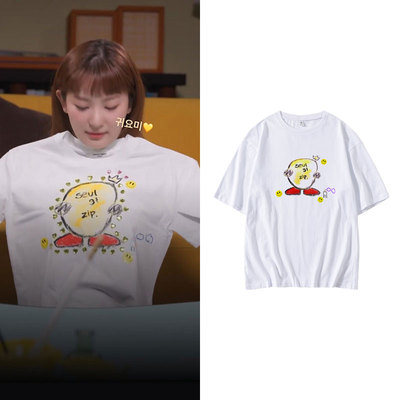 RedVelvet姜涩琪手绘画涂鸦印花周边同款短袖恤宽松春夏季上衣服