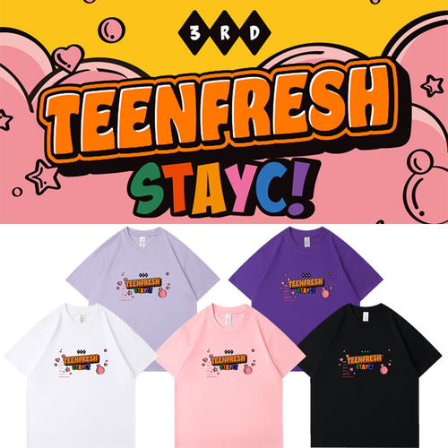 STAYC专TEENFRESH周边同款短袖T恤宽松落肩中袖印花打歌上衣服