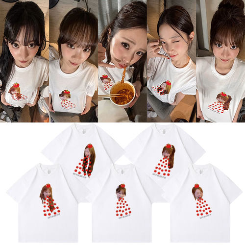 LESSERAFIM周边EatItUp衣服同款短袖T恤可爱大头照印花纯棉男女装