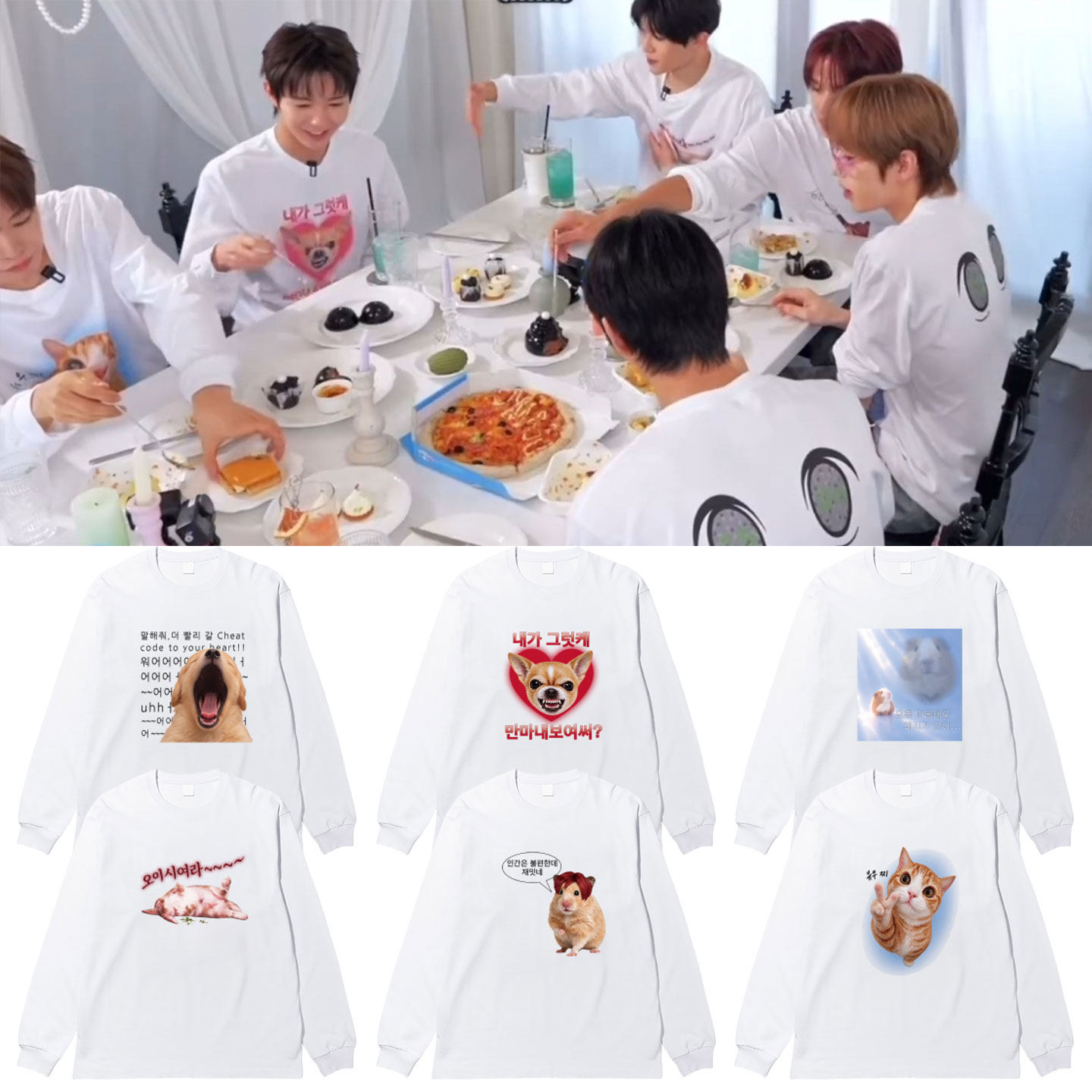 NCTWISH团综痛衣可爱小动物印花周边自制衣服同款螺纹长袖T恤纯棉