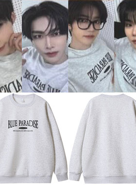zb1周边BlueParadise快闪章昊同款衣服花灰色印花圆领卫衣春秋冬