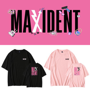 StrayKids专MAXIDENT周边同款短袖T恤卡通印花宽松落肩打歌衣服