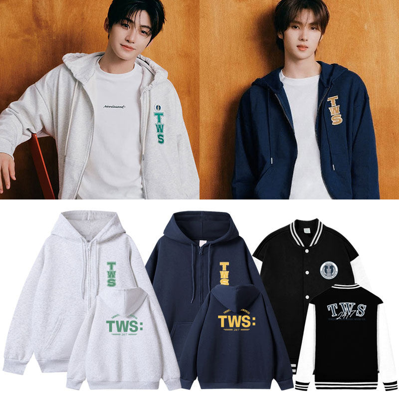 TWS联名周边同款卫衣服棒球开衫拉链连帽薄款加绒春秋冬男女外套