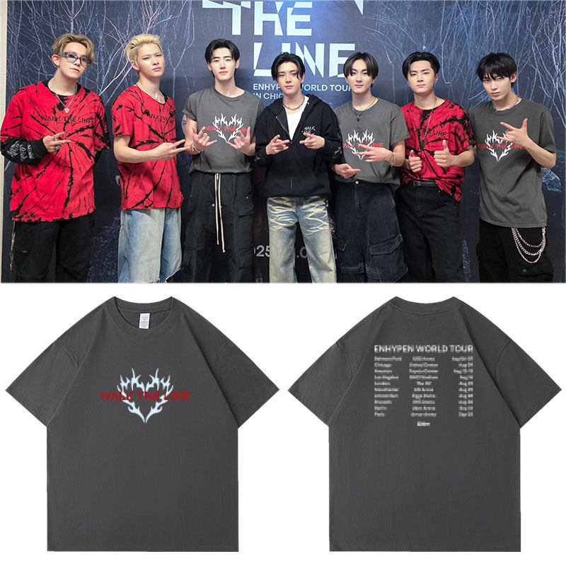 ENHYPEN2025欧美演唱会WalkTheLine周边衣服同款短袖T恤纯棉上衣