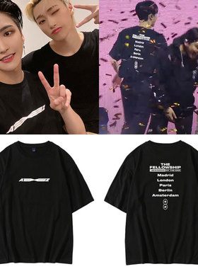 ATEEZ演唱会周边同款短袖T恤宽松落肩袖字母印花纯棉夏季打歌衣服
