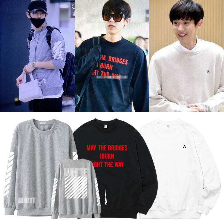 exo朴灿烈街拍衣服同款卫衣宽松圆领套头加绒薄男女上衣打歌服