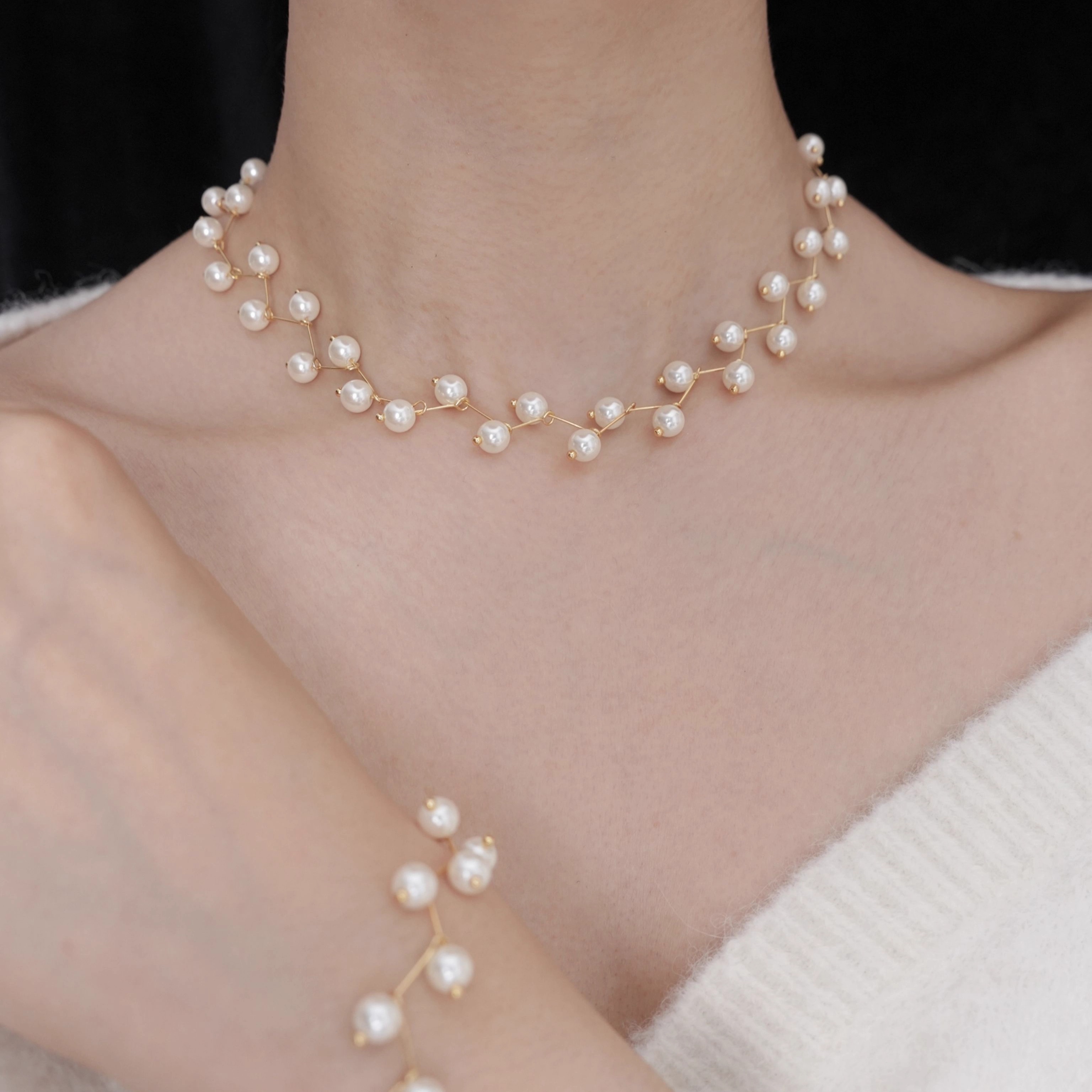 麦穗珍珠｜法式经典珍珠蔓藤套饰