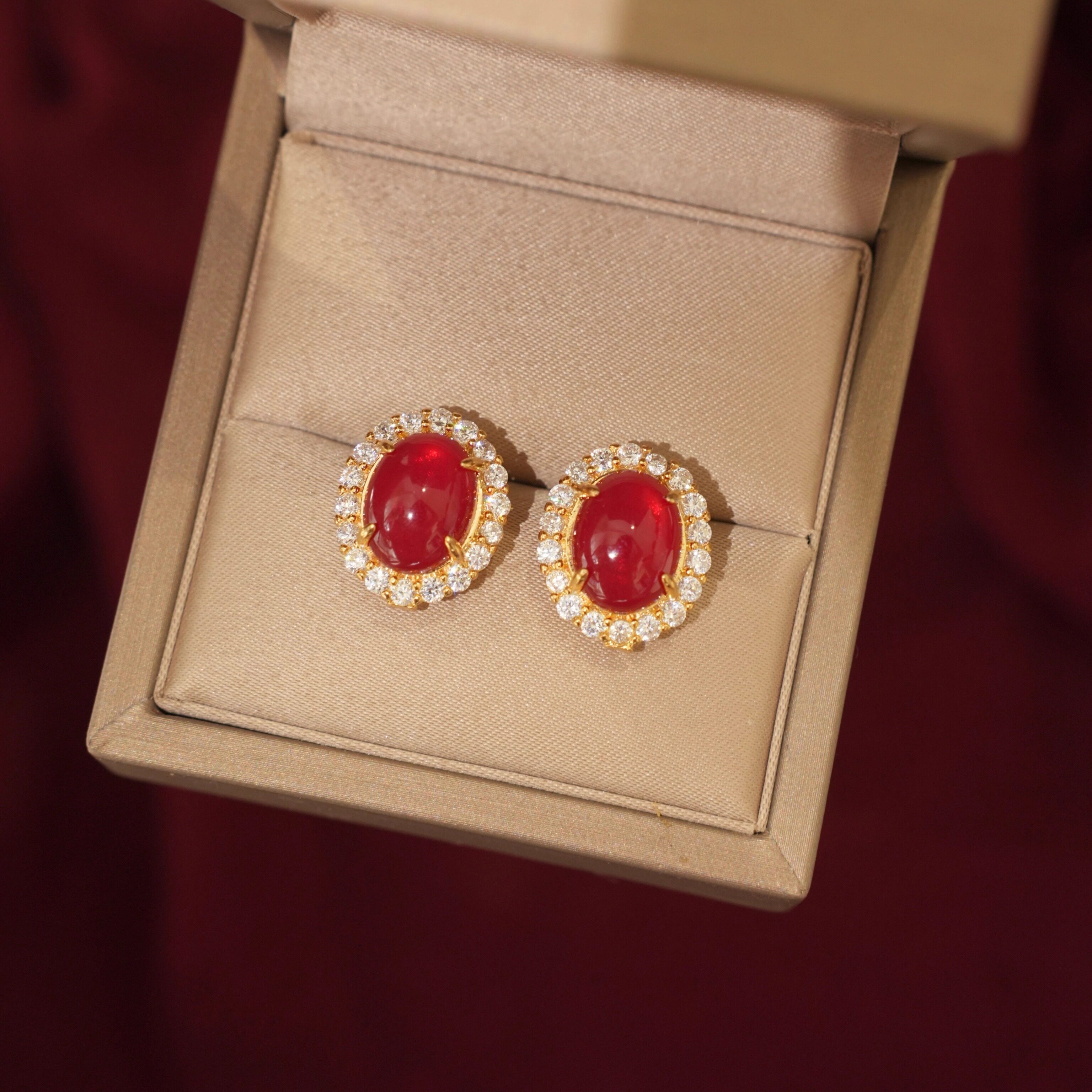 「百利甜酒」法式复古宴会轻奢高级感小众闪耀红宝石耳钉/耳夹女