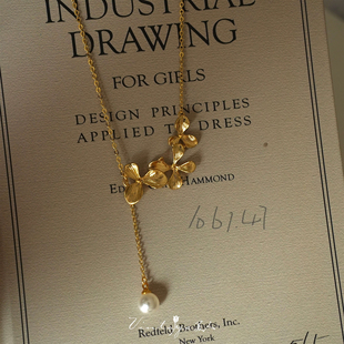 「赫尔墨斯」vintage复古法式包金高级感小众花朵珍珠项链/锁骨链