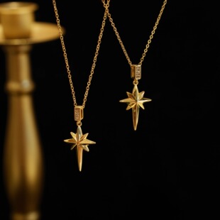 「八星芒」罗马vintage复古法式 锁骨链 高级轻奢包金星芒珍珠项链