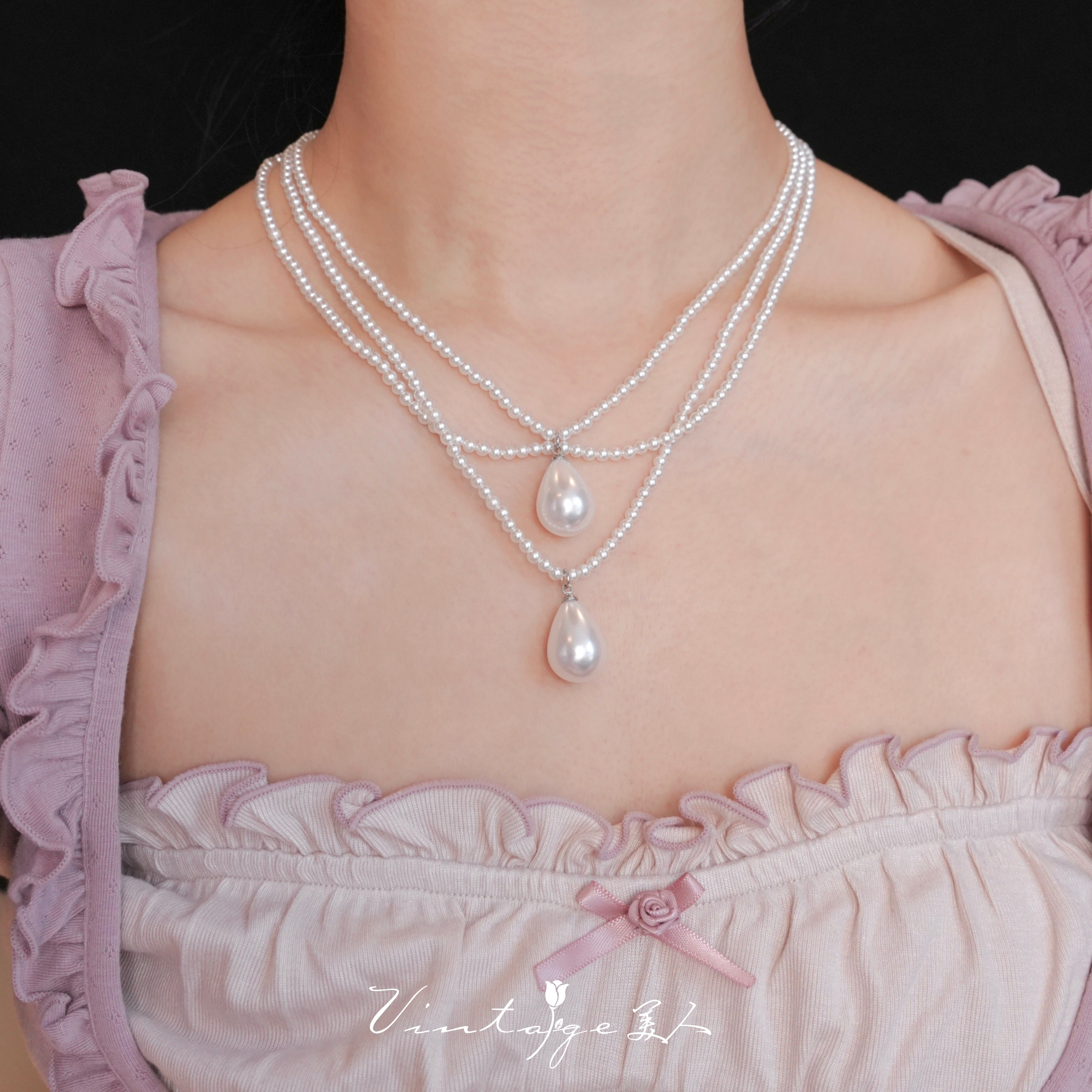 海伦娜公主~多层珍珠水滴项链