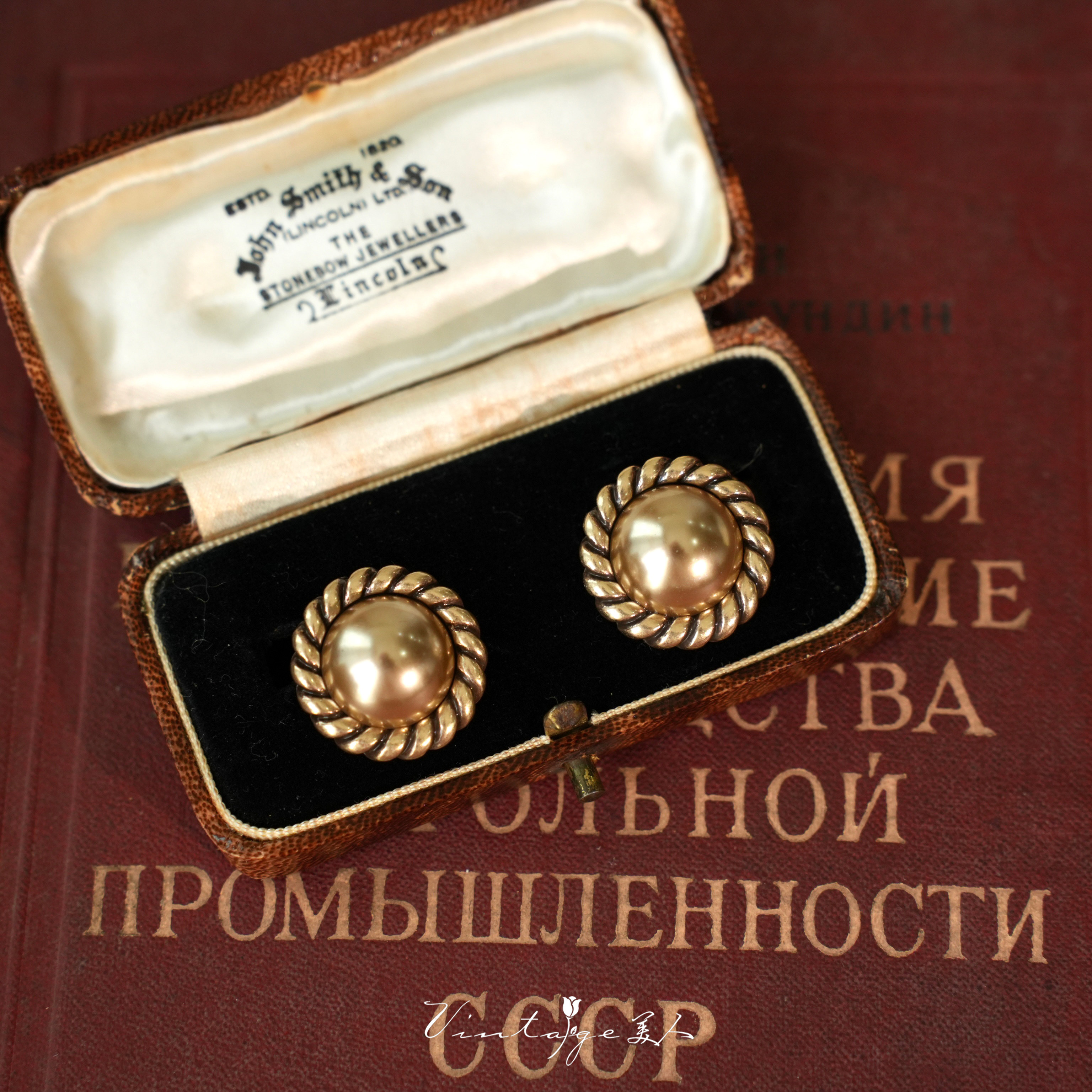 「基督山公爵」vintage法式复古港风高级做旧感棕色珍珠耳钉/耳夹,饰品/流行首饰/时尚饰品新,耳钉,淘宝优惠券,粉丝福利购,淘宝优惠卷