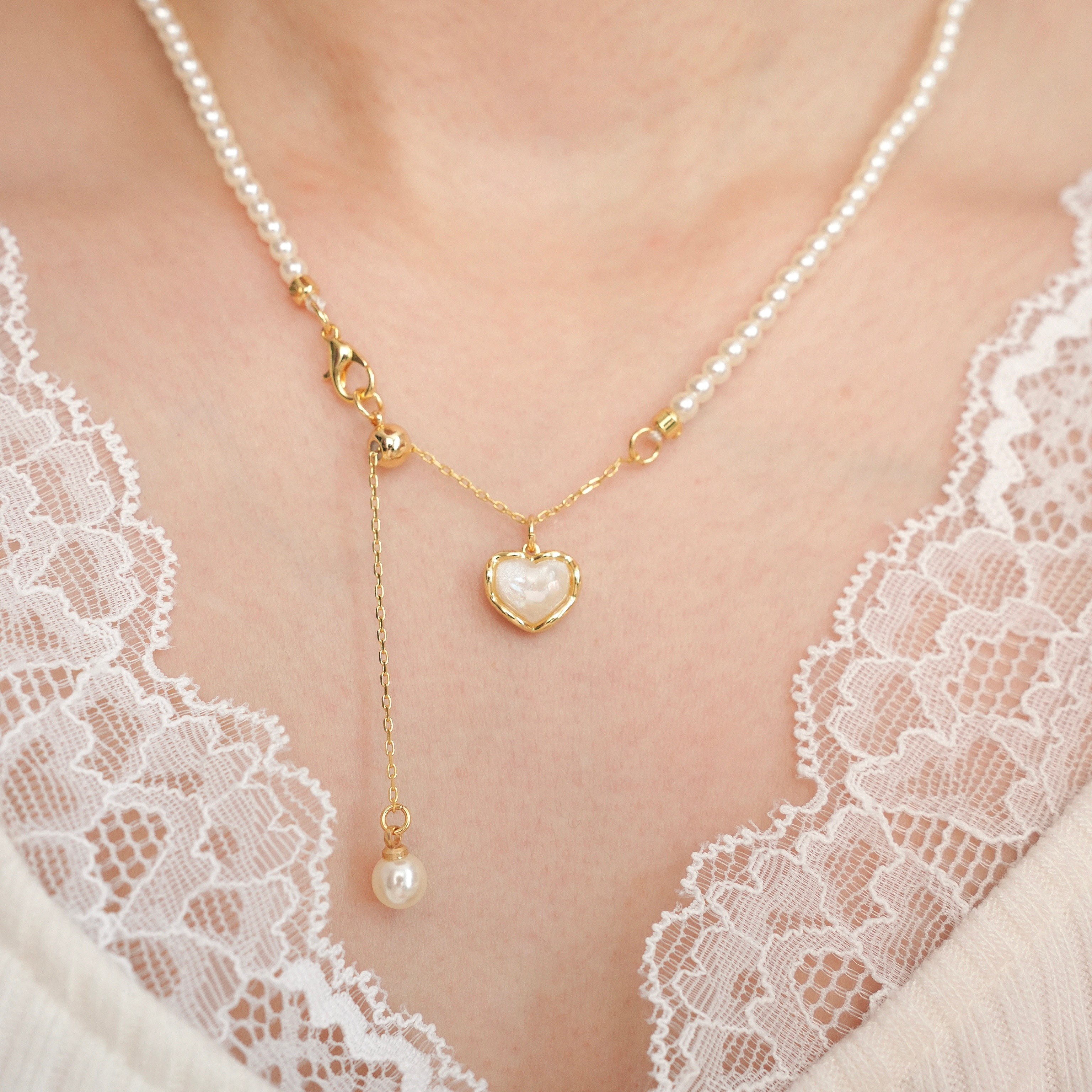 天鹅湖之恋~法式珍珠爱心项链