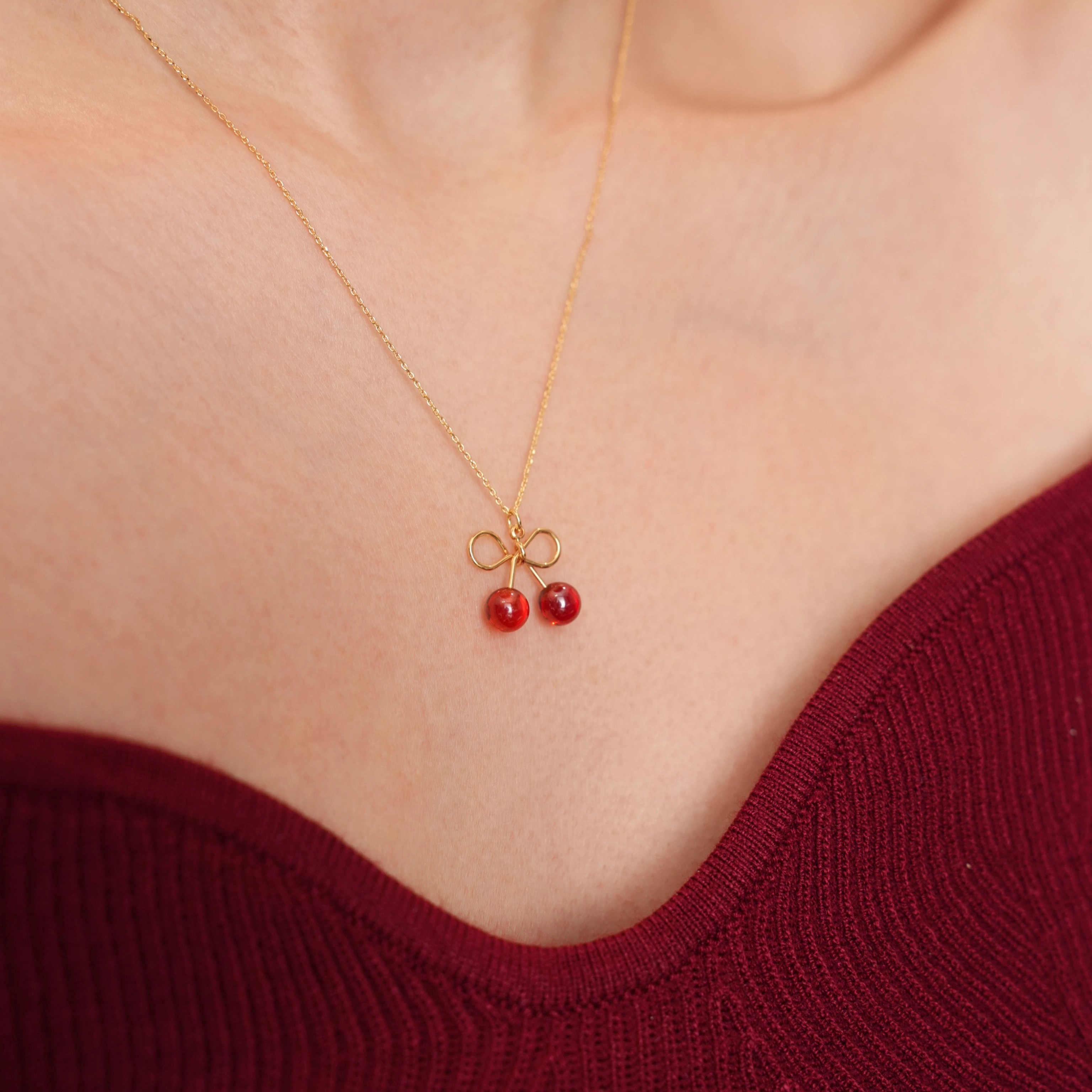 cherrygirl~红色显白小樱桃项链