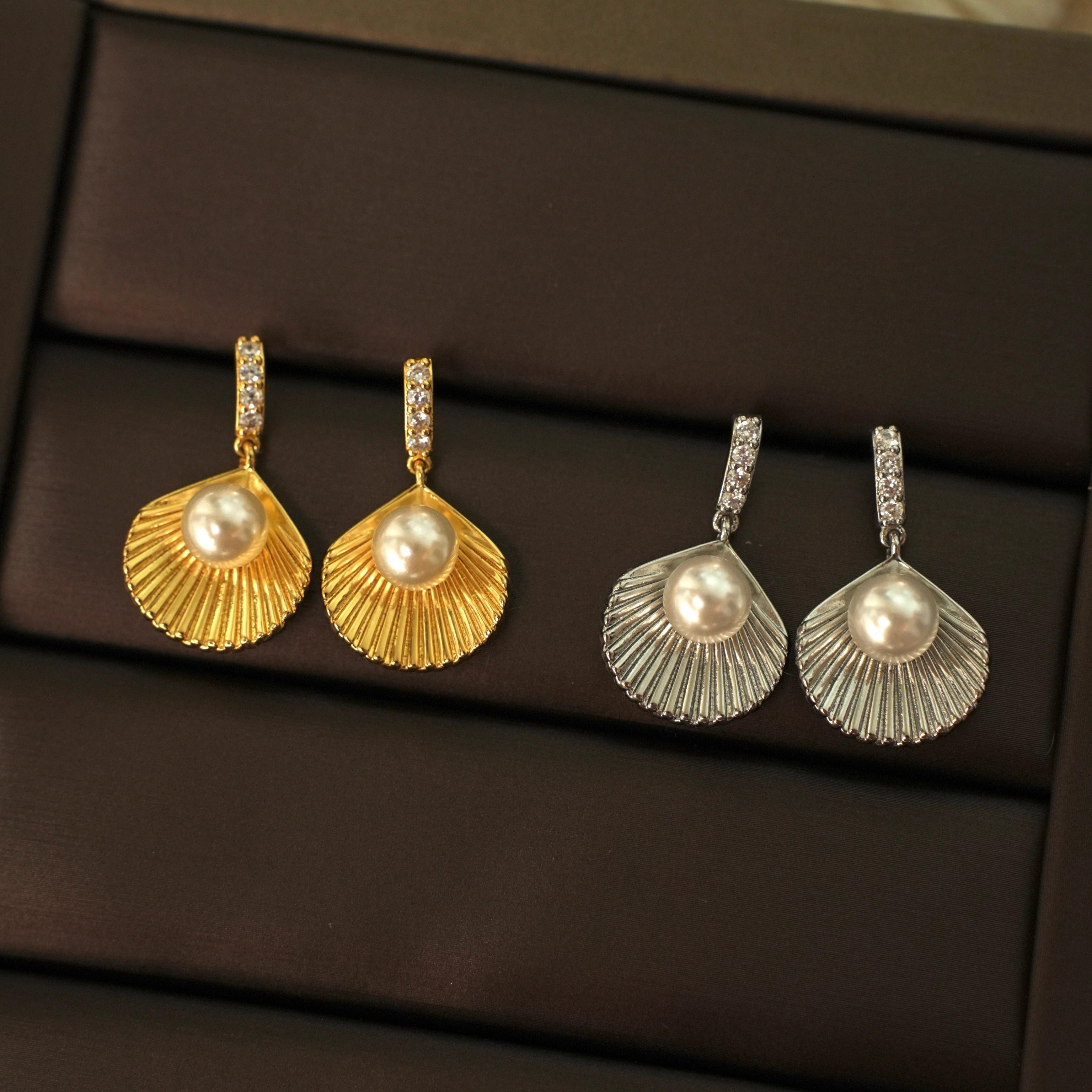 「维纳斯诞生」vintage法式高级感百搭设计鎏金珍珠贝壳耳环/耳夹,饰品/流行首饰/时尚饰品新,耳环,淘宝优惠券,粉丝福利购,淘宝优惠卷