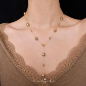 「焦糖玛奇朵」法式 复古满天星小众优雅轻奢棕色珍珠项链毛衣链女