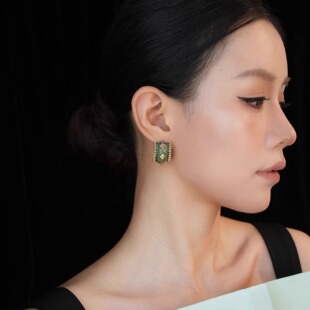 「绿釉鎏金」vintage法式复古高级感小众设计绿色珐琅釉耳环/耳夹