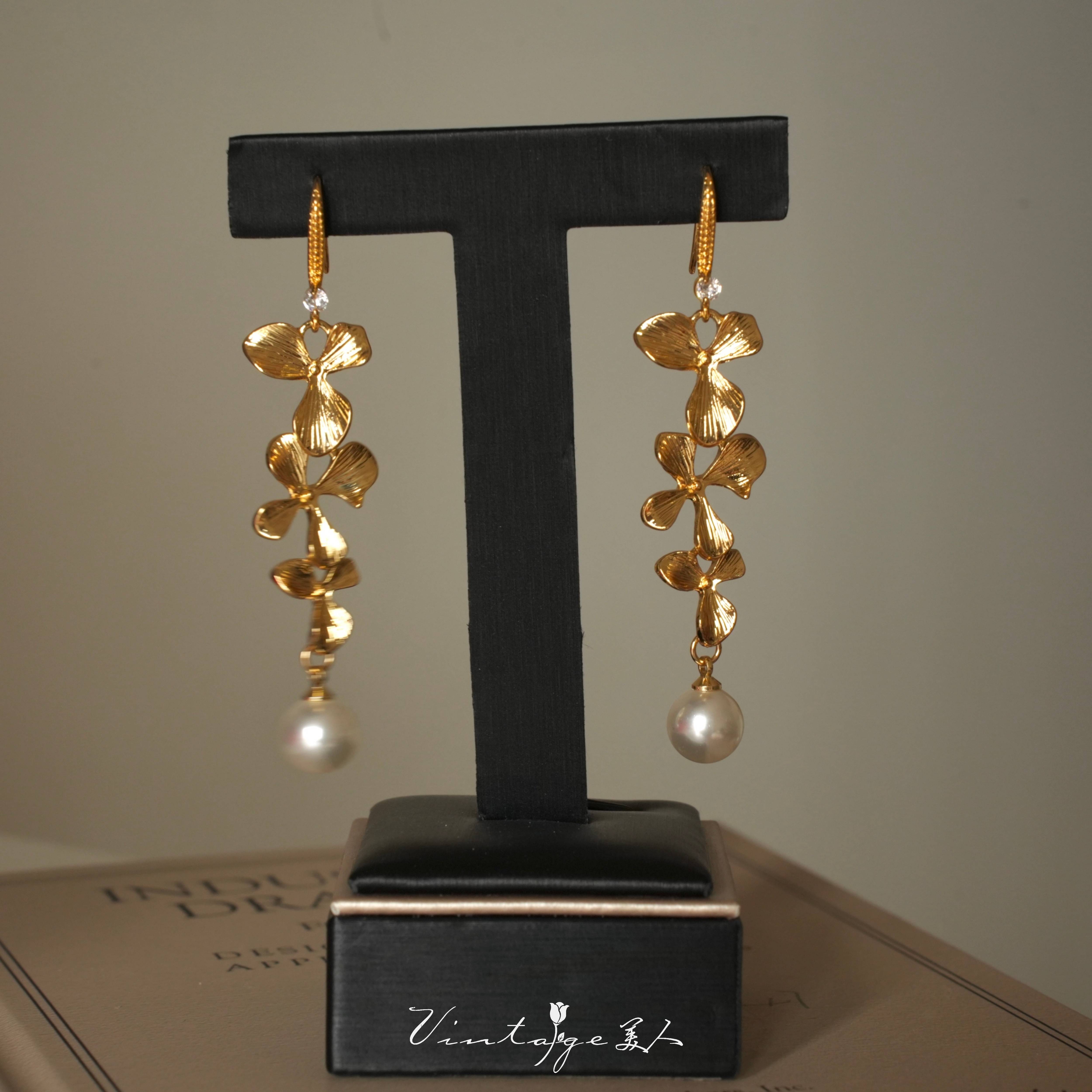 赫尔墨斯vintage鎏金花朵耳钉