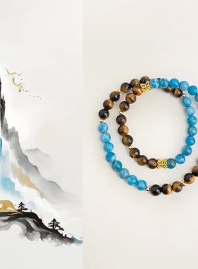 国风原创手作虎眼石手链镀18k天然石古风手串新中式汉服双层手饰