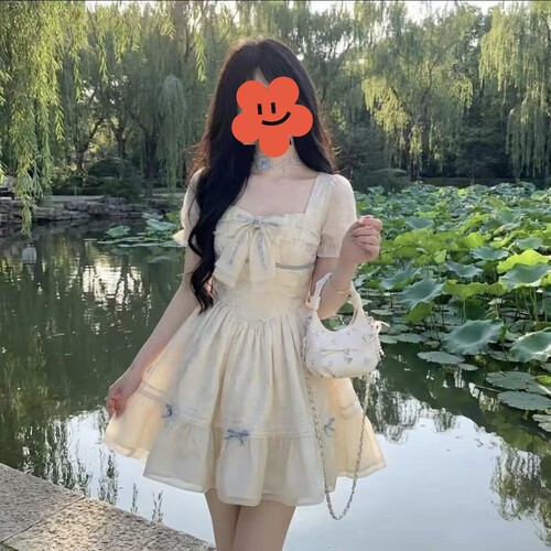 新款甜美立体提花拖尾氛围感公主连衣裙女夏季高级感生