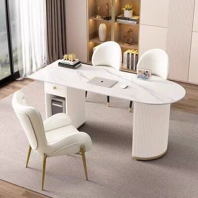 德国品质轻奢岩板异形办公电脑桌设计师书桌美容院医美咨询面诊接