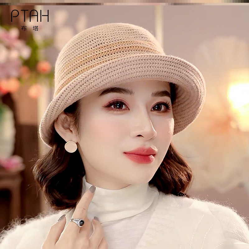 布塔秋冬针织羊毛羊绒渔夫帽女高级感显脸小帽子盆帽时尚保暖帽子