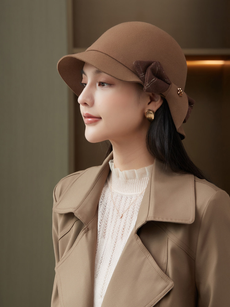 布塔帽子圆顶帽英伦优雅网红女时尚礼帽驼色骑士帽秋冬羊毛贝雷帽