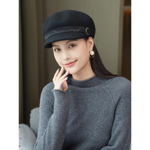 布塔秋冬八角帽女日系复古时尚贝雷帽休闲鸭舌帽纯羊毛帽子报童帽