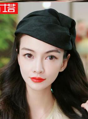布塔香云纱半帽头箍复古法式小帽子发箍细发卡黑时尚发饰女遮白发