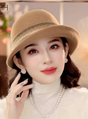 布塔羊毛呢礼帽女秋冬新款高级感显脸小帽子时尚保暖盆帽定型帽子