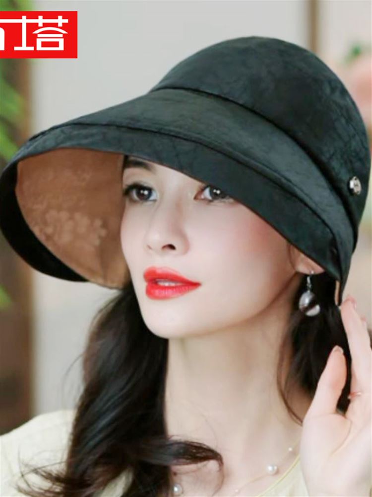 布塔夏香云纱空顶帽女高档气质遮阳帽优雅太阳帽轻奢妈妈款夏凉帽