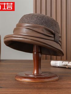 布塔2023秋冬季新款皮质美拉德礼帽女高级防风保暖羊毛渔夫帽盆帽