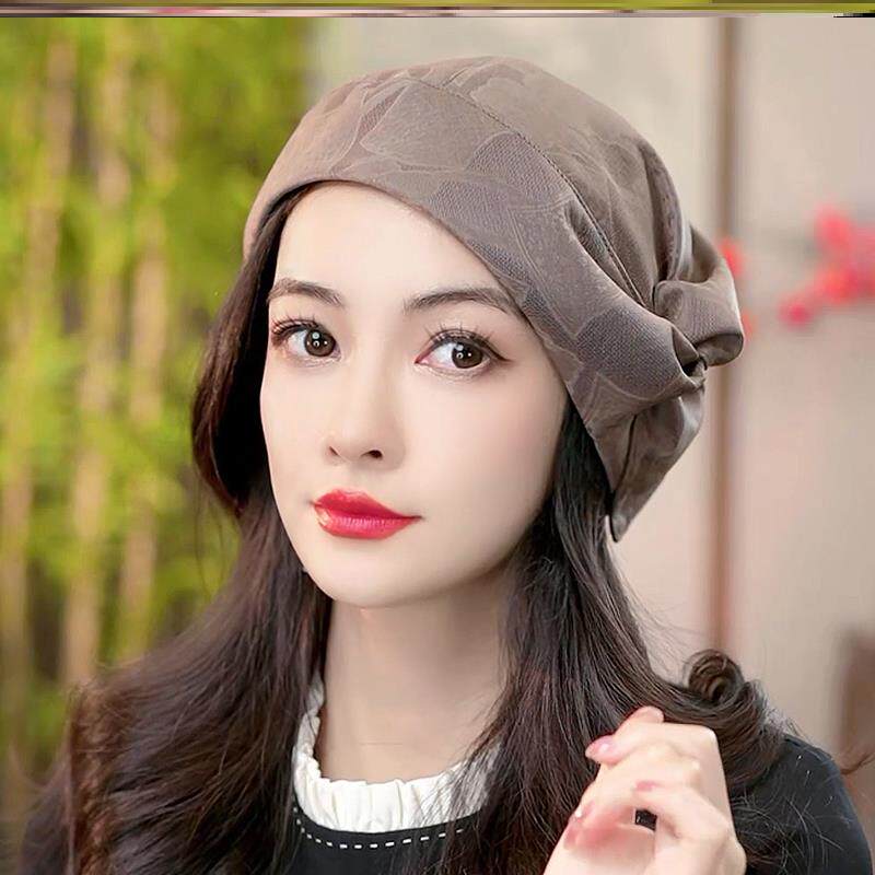 布塔春夏帽子防晒遮阳帽女香云纱花萝帽真丝贝雷帽桑蚕丝帽夏凉帽